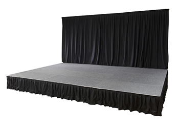 portable demountable stage system with rear drape for hire uk
